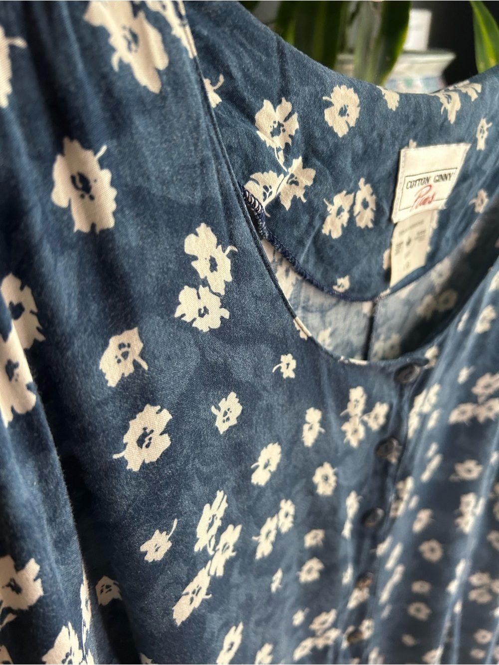 Vintage Cotton Ginny Plus Blue Floral Rayon Button Front Dress L Made Canada - Picture 5 of 15